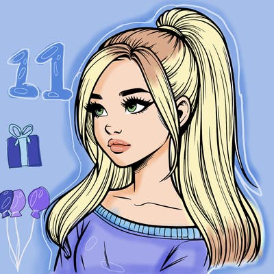 realistic girl with a high ponytail