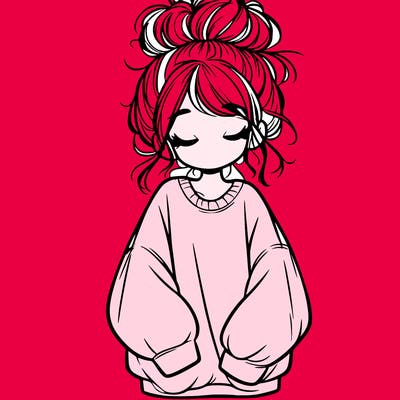 girl with baggy sweatshirt and messy bun