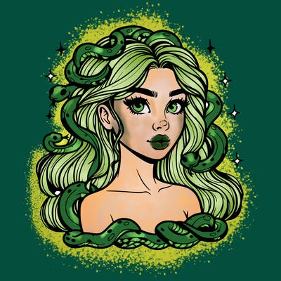 realistic girl with snakes as hair