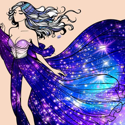 realistic woman in dress flowing the the wind