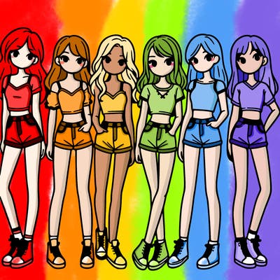 a group of girls wearing crop tops and shorts