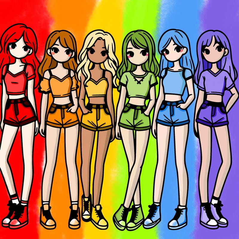 a group of girls wearing crop tops and shorts
