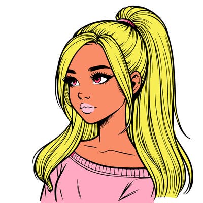 realistic girl with a high ponytail