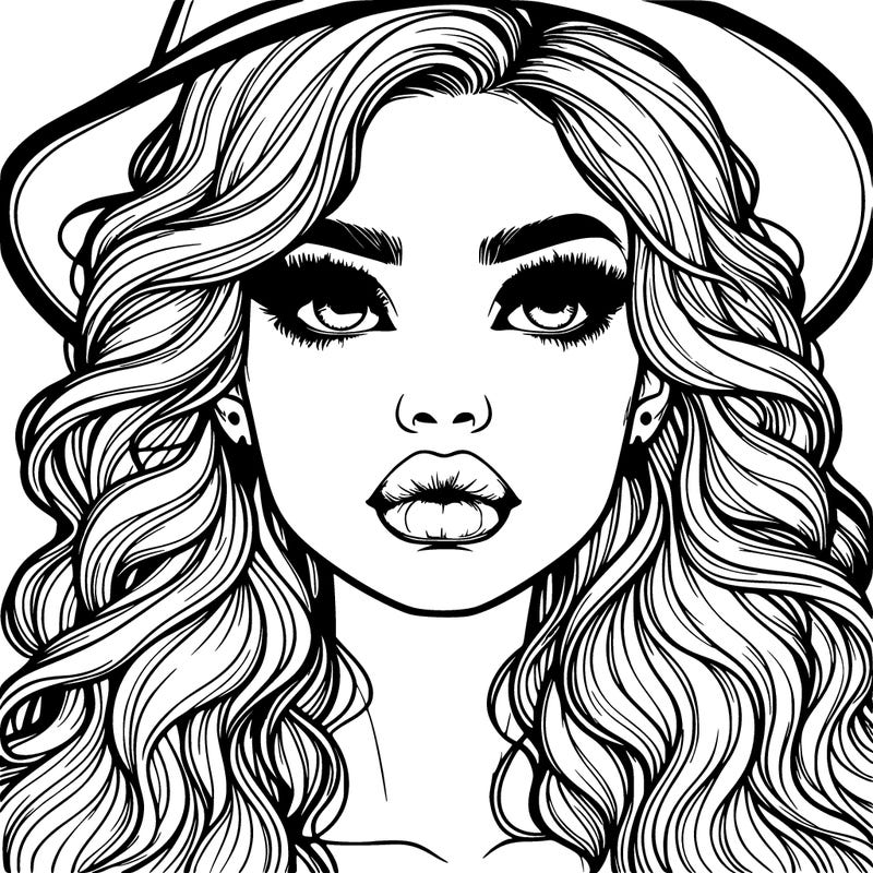 realistic witch girl with wavy hair and lips