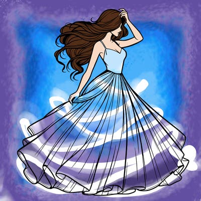 realistic woman with dress flowing in the wind