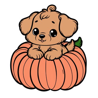 cute little puppy in a pumpkin