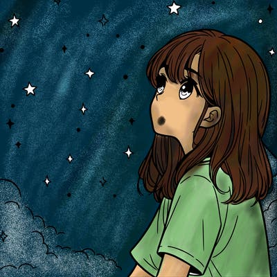 girl looking at stars realistic