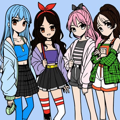teen manga girls group of 4