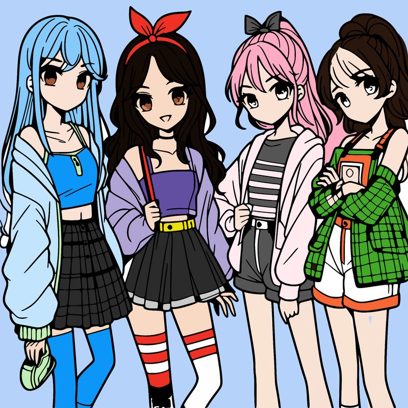 teen manga girls group of 4