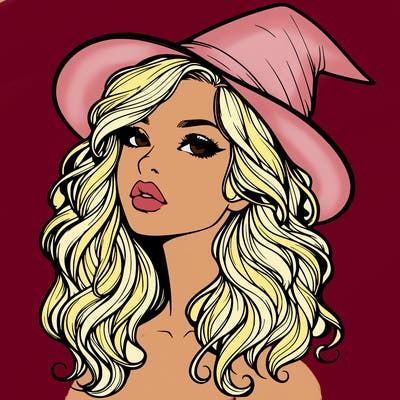 realistic witch girl with wavy hair and lips