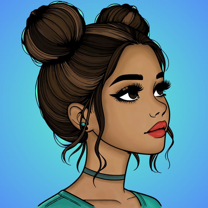 realistic girl with buns on the top of her head