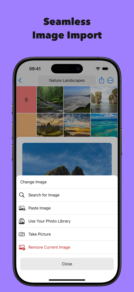Interface of the TierCreator app showing various options to import images including search and photo library