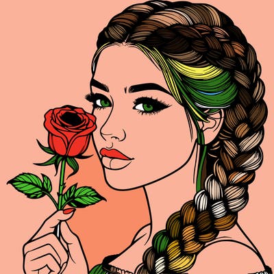 realistic woman with braids holding a single rose
