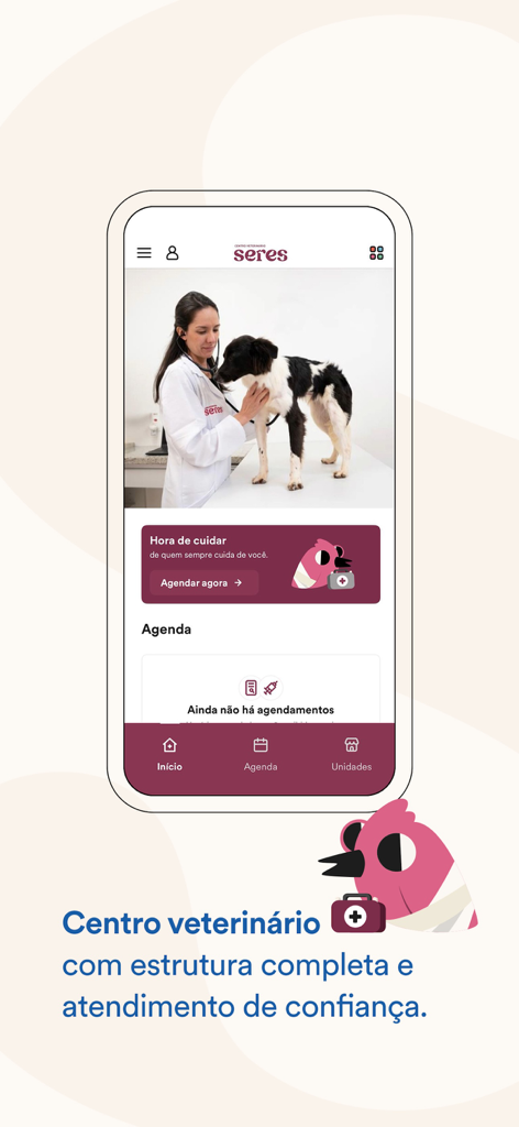 Interface de l'application mobile pour la prise de rendez-vous vétérinaires au centre Petz Seres
