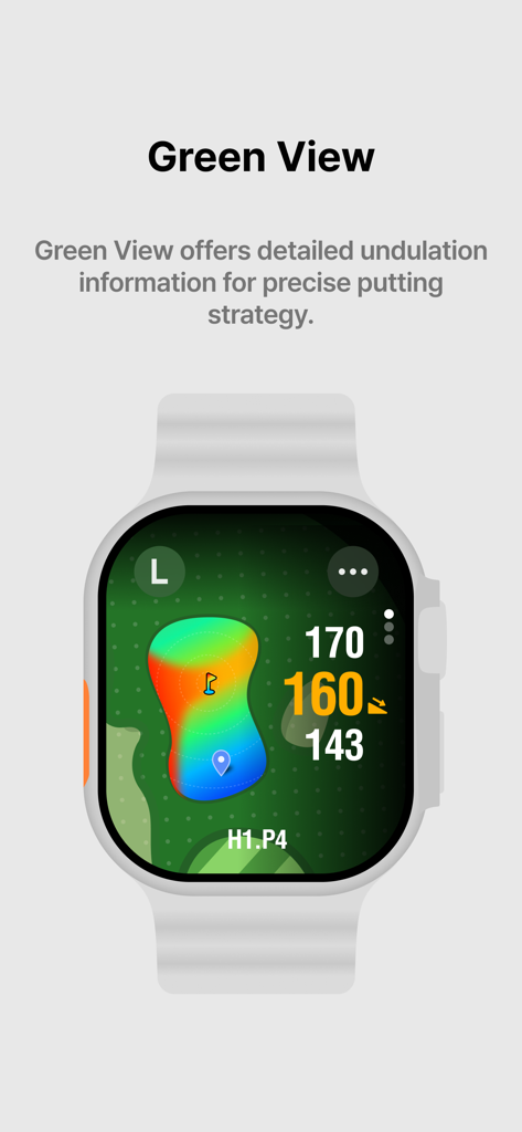 SmartCaddie - Golf GPS - SmartCaddie app on Apple Watch showing green undulation map and distances