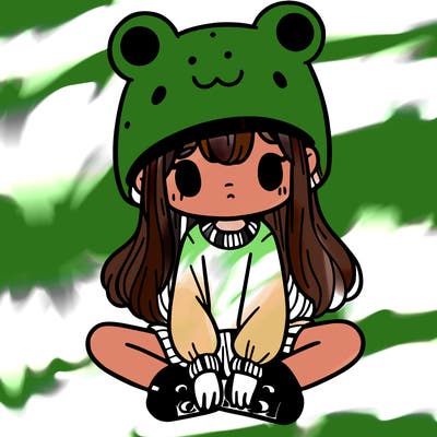 a girl wearing a frog hat and some frog socks