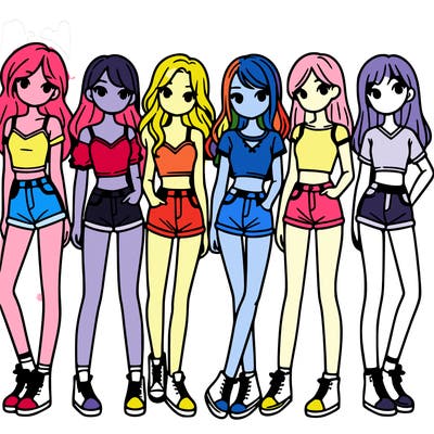 a group of girls wearing crop tops and shorts