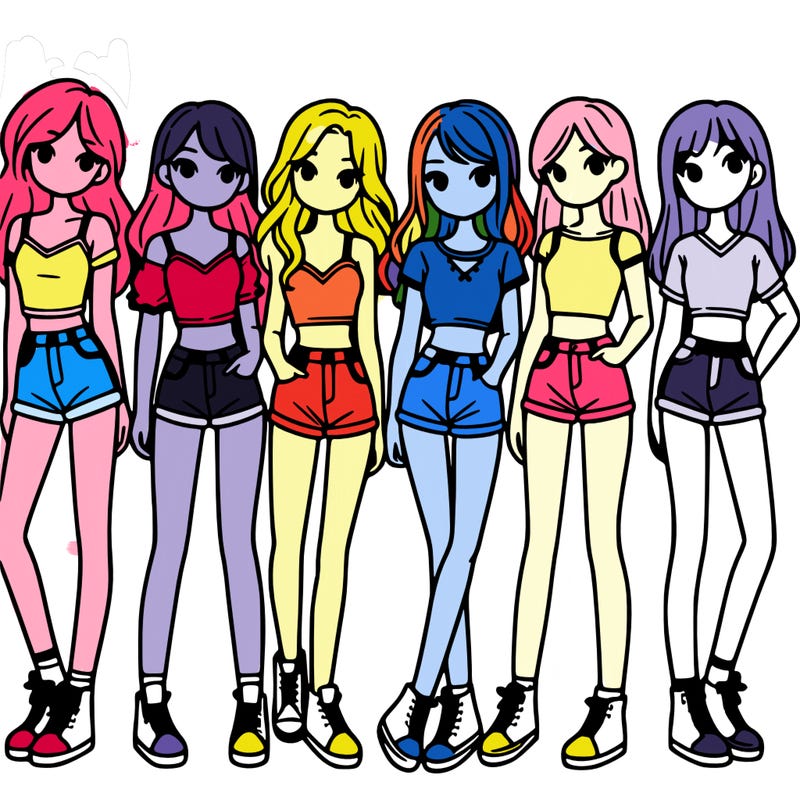 a group of girls wearing crop tops and shorts