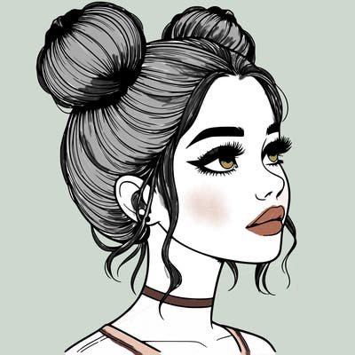 realistic girl with buns on the top of her head