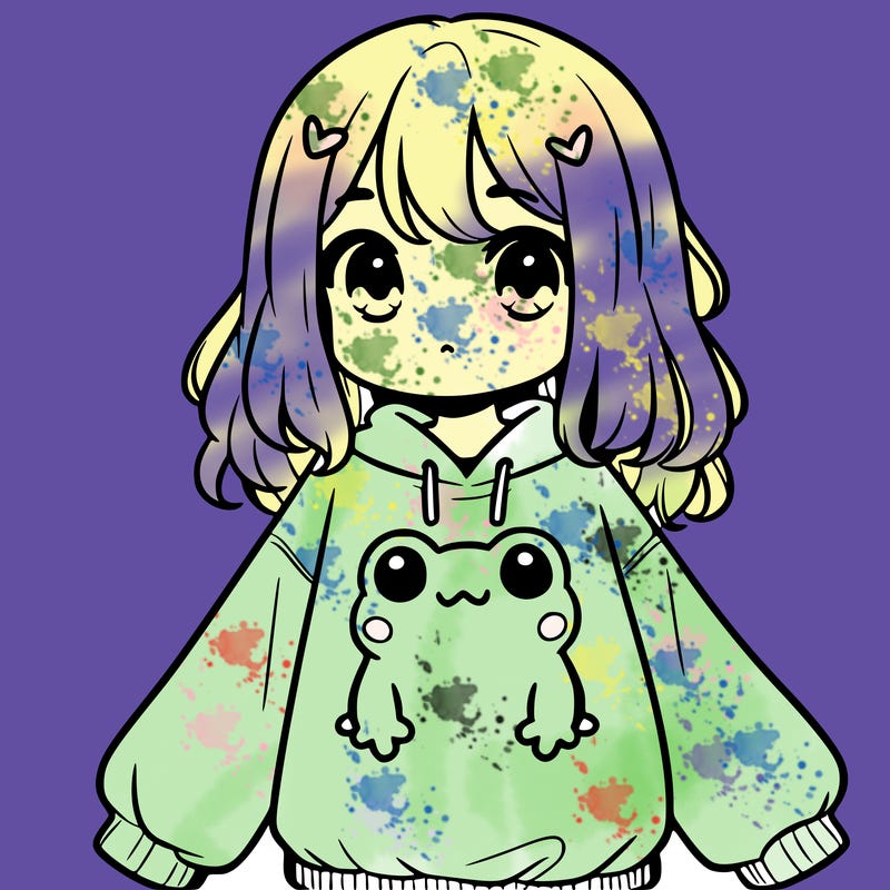 girl wearing frogging sweatshirt