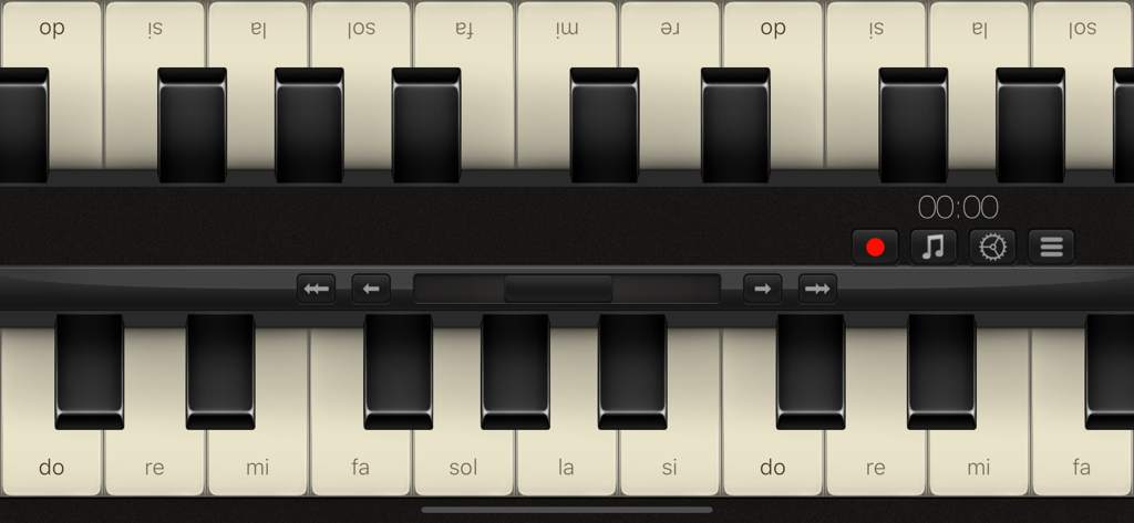 Grand Piano ∞ - Grand Piano app duet mode showing two virtual keyboards with musical note labels