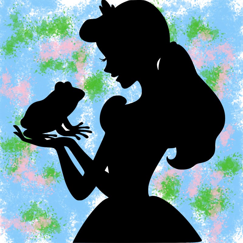 a shadow of a princess holding a frog realistic
