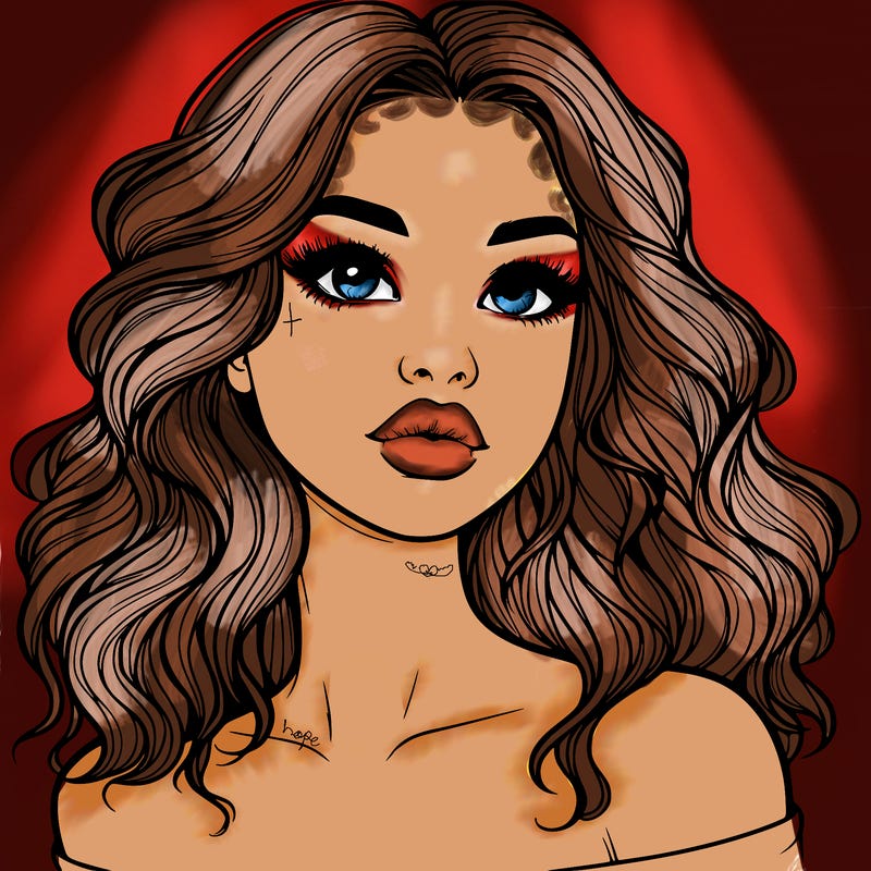 realistic girl with wavy hair and lips