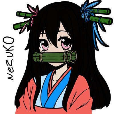 anime girl with bamboo muzzle and long hair