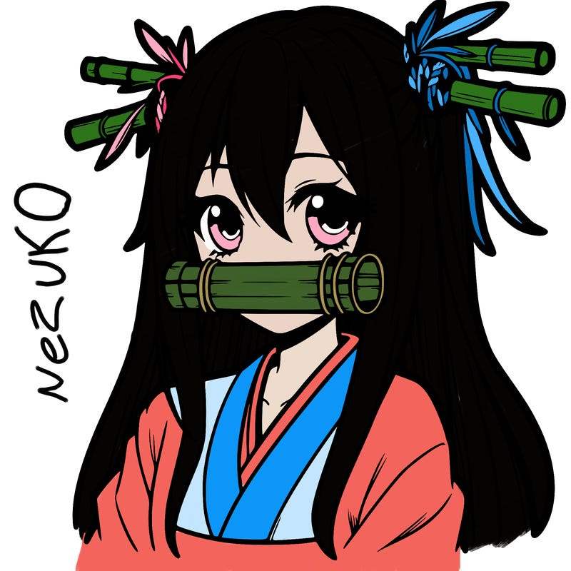 anime girl with bamboo muzzle and long hair