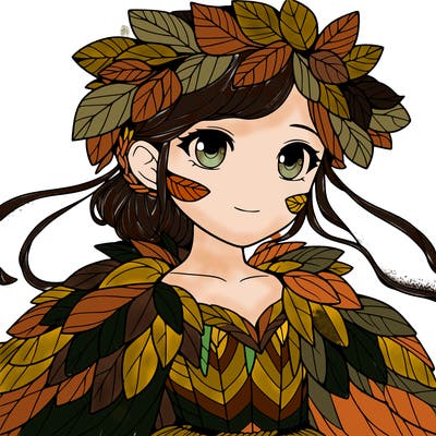 a realistic girl with a costume made of leaves