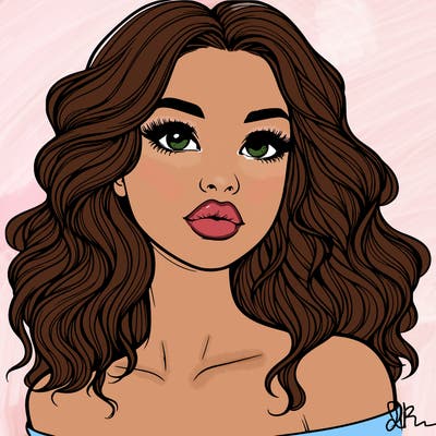 realistic girl with wavy hair and lips