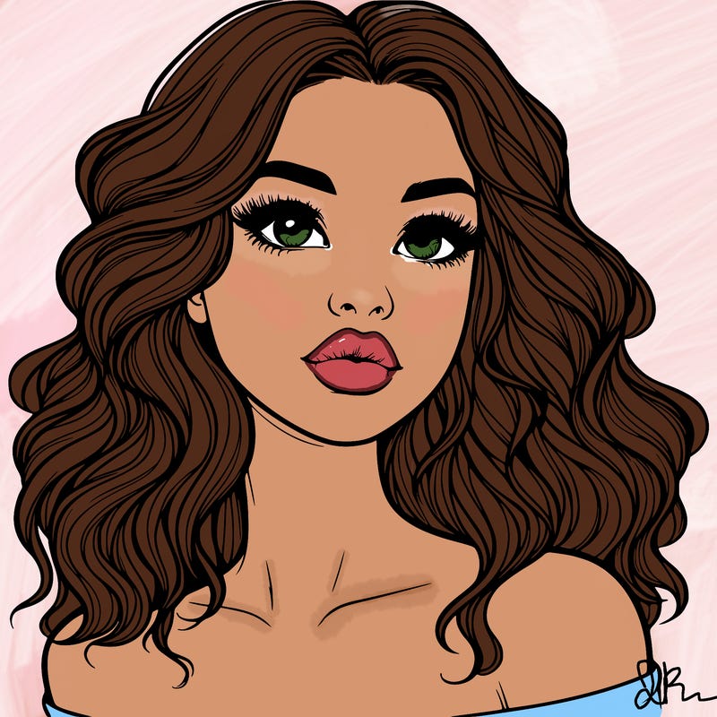 realistic girl with wavy hair and lips