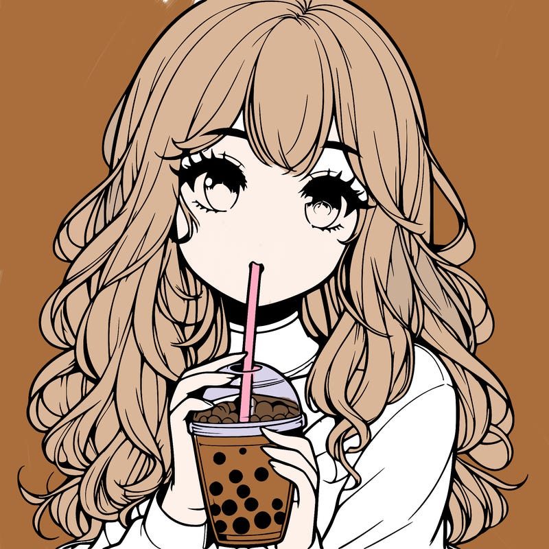 realistic girl drink a boba