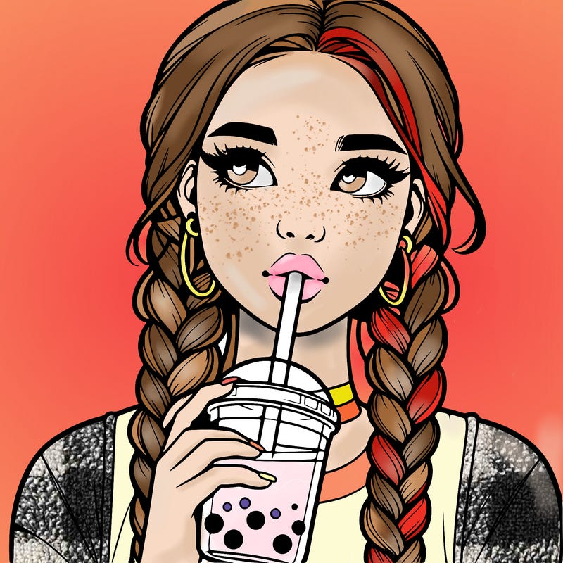 realistic girl with braided hair drinking boba