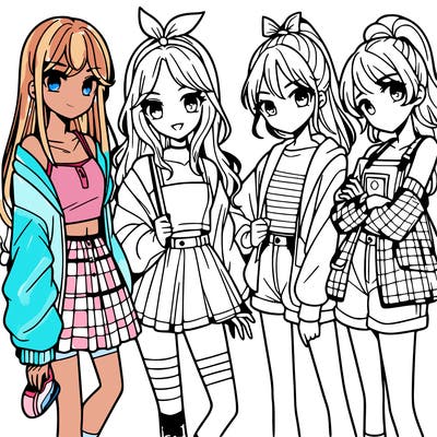 teen manga girls group of 4