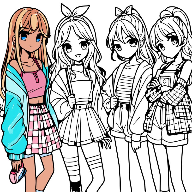 teen manga girls group of 4