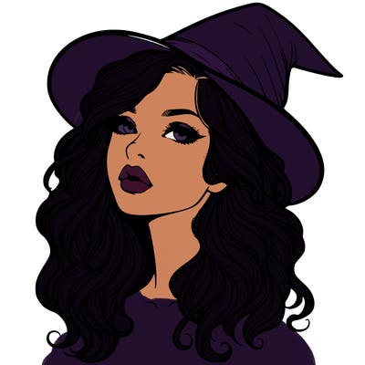 realistic witch girl with wavy hair and lips