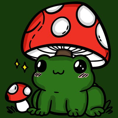 a cute frog with a mushroom hat