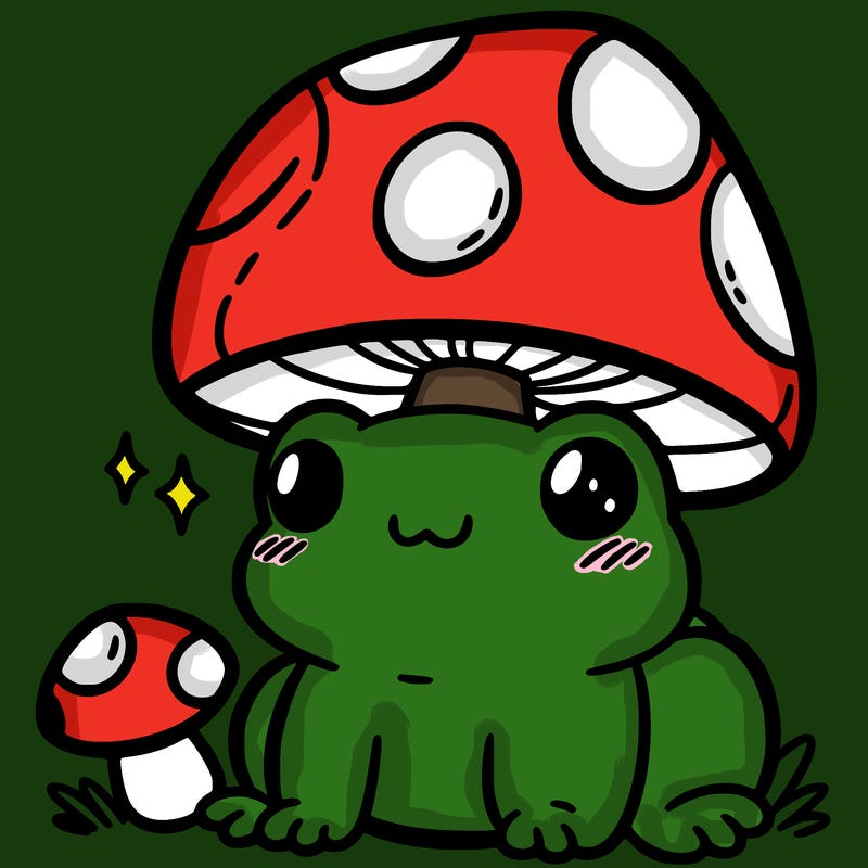a cute frog with a mushroom hat