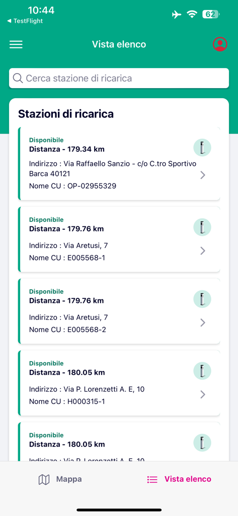 Hera Ricarica - List of available electric vehicle charging stations in the Hera Ricarica app