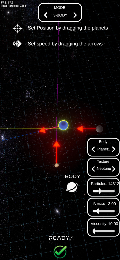 Setup mode for customizing planetary collisions in Space Crash Simulator