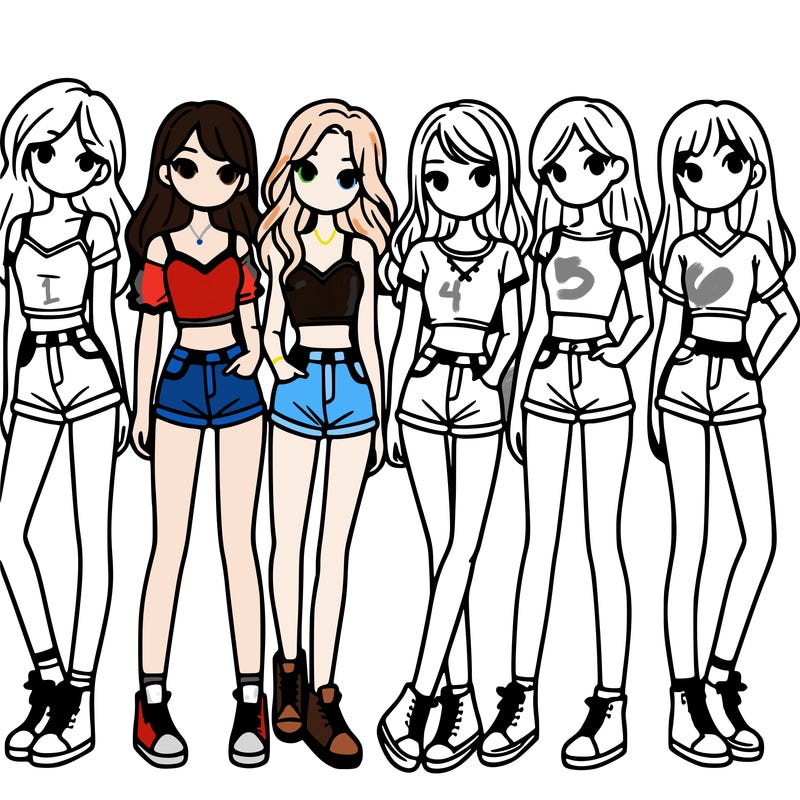 a group of girls wearing crop tops and shorts