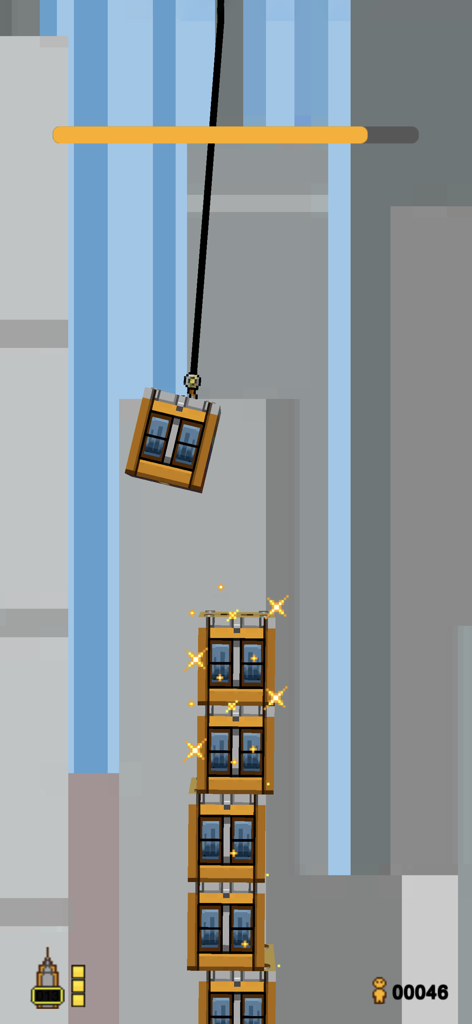 A screenshot of City Bloxx game showing a tower of building blocks being stacked