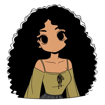 a black anime girl with long afro hair