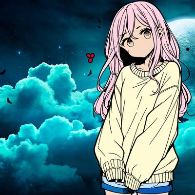 manga teen girl  in a sweater and baggy pants