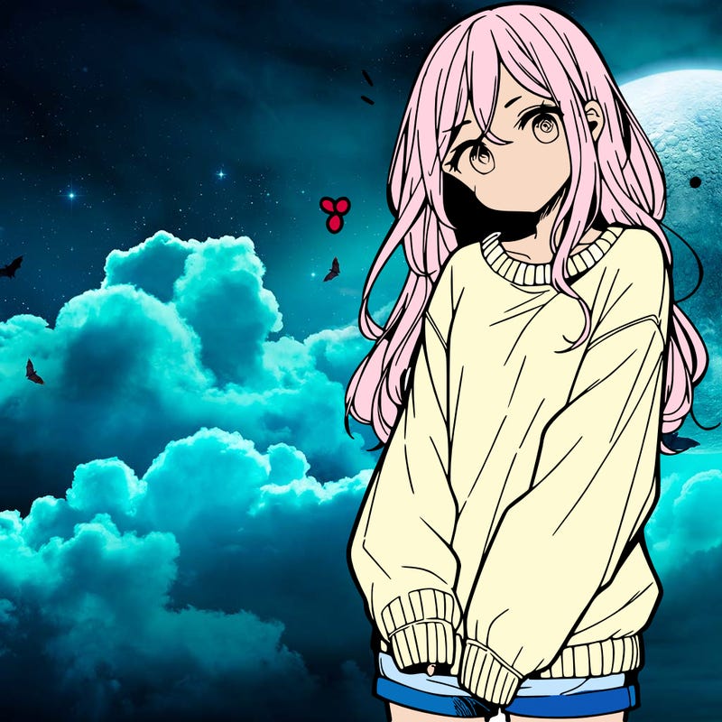 manga teen girl  in a sweater and baggy pants