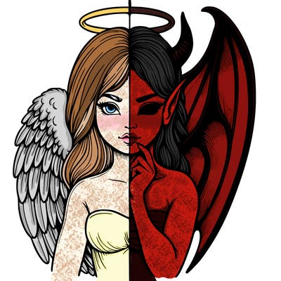 realistic angel half demon