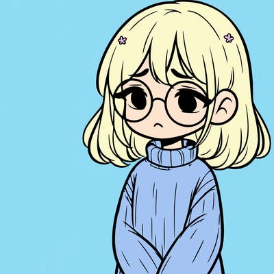 sad girl with glasses in a sweater