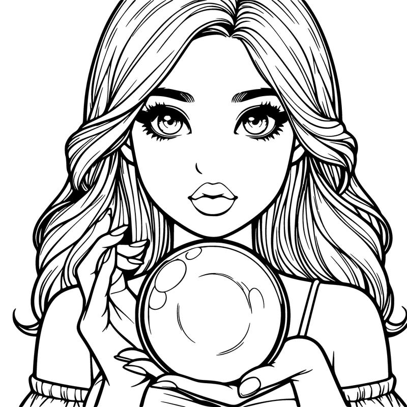 realistic girl hold crystal ball