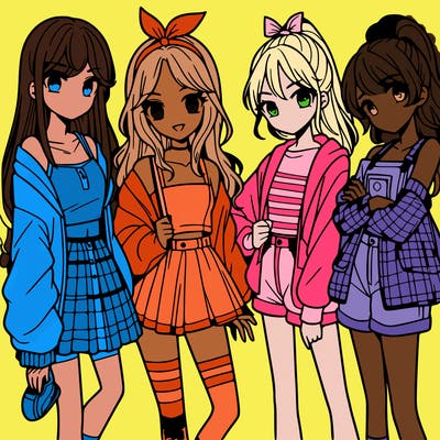 teen manga girls group of 4